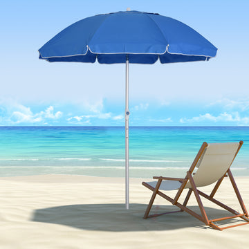 Arc. 6.4ft Beach Umbrella with Aluminum Pole Pointed Design Adjustable Tilt Carry Bag for Outdoor Patio Blue
