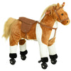 Qaba Kids Rocking Horse, Large Walking  Ride on Toy  for Toddlers 3 year old, Baby Plush Animal Rocker with Sound and Wheel, Brown
