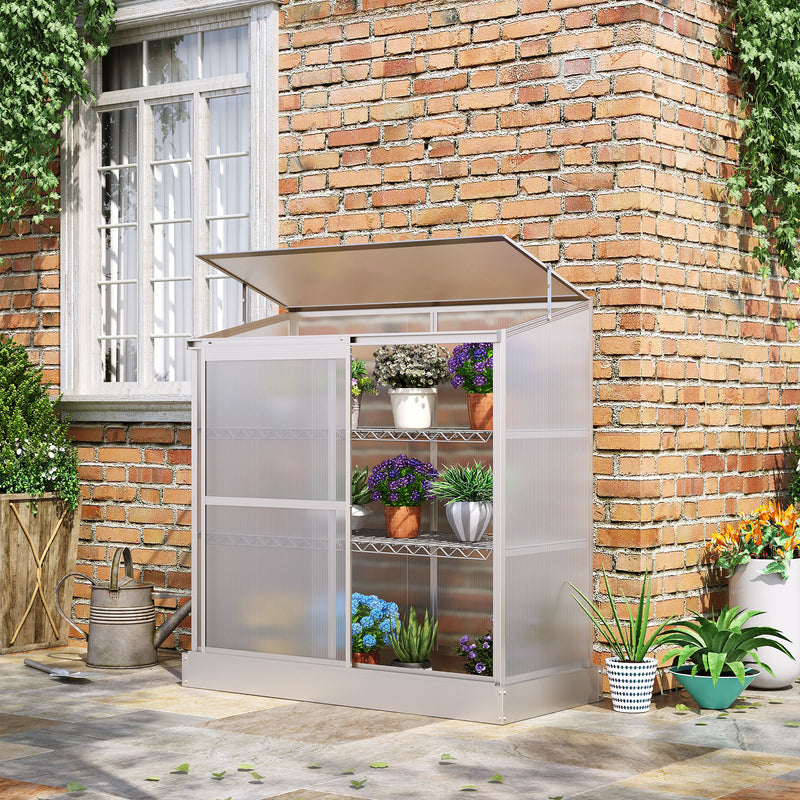 Aluminum Cold Frame Greenhouse, Raised Planter Bed Protection with Openable Top and 2 Shelves for Outdoor Indoor