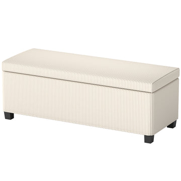44 Inches Ottoman with Storage, Lid, Legs, Corduroy End of Bed Bench for Living Room, Bedroom, Entryway, Beige