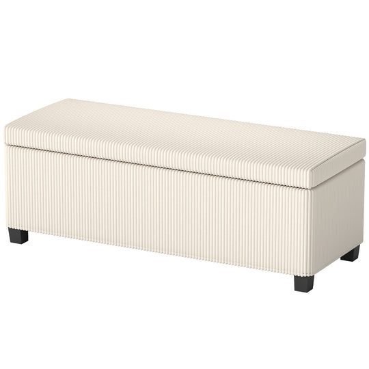 44 Inches Ottoman with Storage, Lid, Legs, Corduroy End of Bed Bench for Living Room, Bedroom, Entryway, Beige