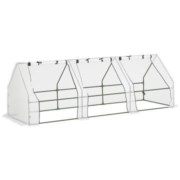 9' x 3' x 3' Outdoor Mini Greenhouse, Portable Tunnel Greenhouse with Large Zipper Doors and PE Cover for Garden, White
