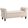 50 Inches Storage Ottoman, Upholstered Bedroom Bench with Rolled Arms and Button Tufted Storage, Beige