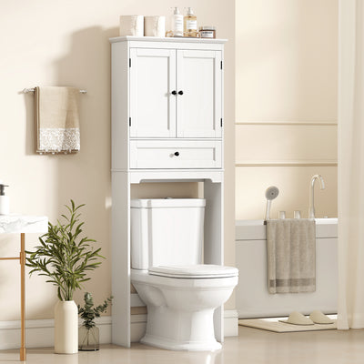 Over The Toilet Storage, Modern Bathroom Cabinet Over Toilet with Drawer, Cabinet and Adjustable Shelf, White