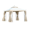 10' x 10' Steel Outdoor Patio Gazebo Canopy with Removable Mesh Curtains, Display Shelves, & Steel Frame, Brown