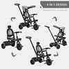 Qaba Tricycle for Toddler 4 in 1 Kids Trike with Reversible Adjustable Seat, Baby Push Bike with Removable Handle, Flat Canopy, Belt Storage Brake Clutch for 1-5 Years, Grey