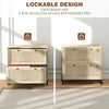 2-Drawer Filing Cabinet with Lock, Rattan File Cabinet with Adjustable Hanging Bar, Natural