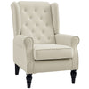 Fabric Accent Chair, Button Tufted Armchair, Upholstered Modern Living Room Chair, Wingback Chair with Wood Legs, Rolled Arms, Thick Padding for Bedroom
