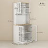 Kitchen Buffet with Hutch, Storage Pantry with 3 Cabinets, 2 Open Shelves and Large Countertop