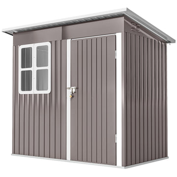 7' x 4' Galvanised Steel Outdoor Storage Shed, Garden Shed with Window, Lockable Wide Door and Air Vents, Grey
