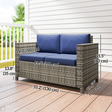 2 Seat Patio Loveseat Deluxe Wicker Sofa Chair Outdoor Rattan Furniture Couch All Weather with Cushion for Balcony, Deck, Garden and Poolside, Grey