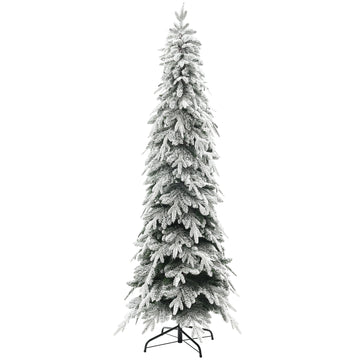 7ft Pencil Flocked Artificial Christmas Tree with 800 Branch Tips, Auto Open and Steel Base, Green