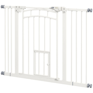 Auto-Close Pet Gate, Stair Gate with Cat Door, Double Locking for Doorways Hallways Stairs, Fits 29