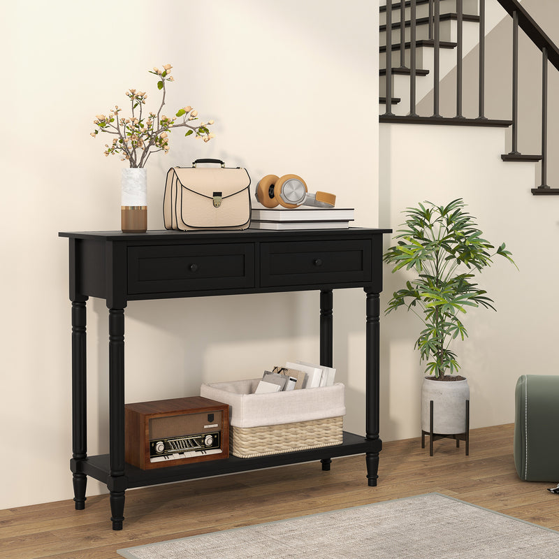 Hallway Console Table, Modern Entryway Table with 2 Drawers, Storage Shelf, Turned Legs for Living Room, Bedroom
