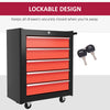 Rolling Tool Chest, 5-Drawer Lockable Tool Cabinet with 4 Wheels, Handle, Toolbox Storage Organizer for Garage, Workshop, Repair Shop, Red