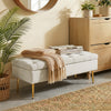 Upholstered Bedroom Bench with Gold Tone Metal Legs, Velvet Tufted and Thick Padding