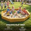 Qaba Wooden Kids Wooden Sandbox with Large Canopy, Outdoor Sand Box with 4 Bench Seats, Bottom Liner for Aged 3-8, Yellow