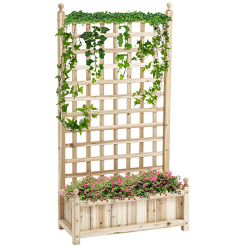 Raised Garden Bed with Trellis, Wood Planter Box for Garden, Free Standing Flower Bed, 25.2