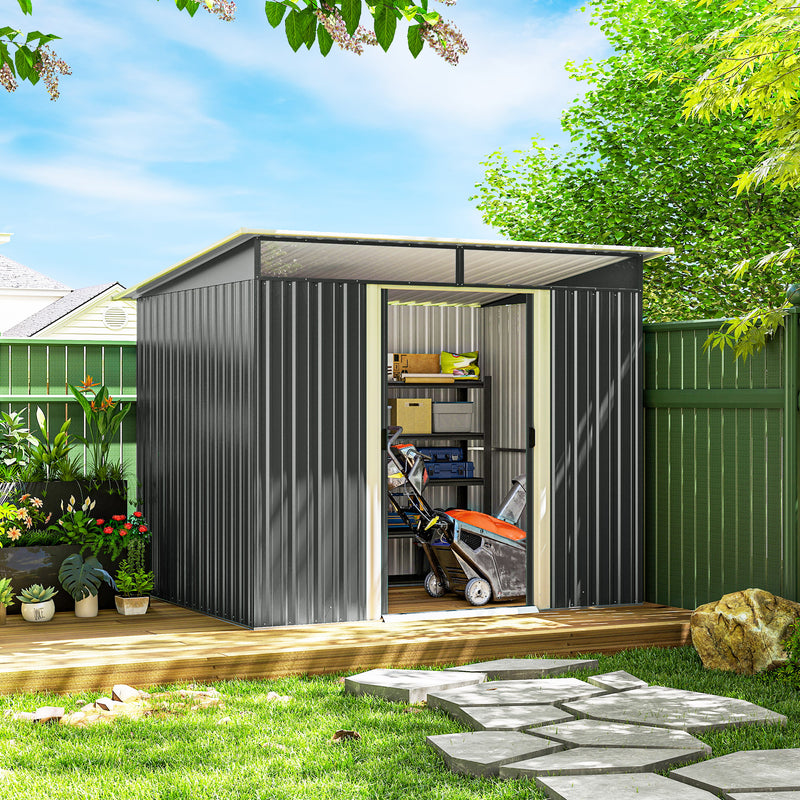 6' x 8.5' Outdoor Metal Garden Shed Utility Tool Storage Steel Backyard House, Dark Grey