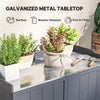 Garden Storage Cabinet, Outdoor Potting Bench Table with Galvanized Top and Shelf, Tool Shed with Double Doors, Grey
