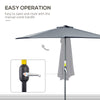 9ft Half Round Patio Umbrella, Outdoor Market Patio Table Umbrella Parasol with Crank Mechanism, 5 Ribs, Grey