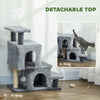 4-Step Pet Stairs, Adjustable Height Cat Stairs with Scratching Posts Cat Condo, Hanging Ball for High Bed, Grey