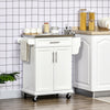 Kitchen Island with Stainless Steel Top, Rolling Kitchen Cart on Wheels with Storage Drawer, Cabinet, Towel Rack and Spice Rack (Black), White