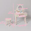 Qaba Kids Vanity Set, Girls Dressing Table with Mirror and Stool, 7 Accessories, Drawers, Desktop Storage, Pink