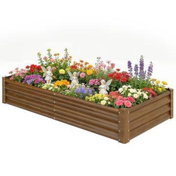 6 x 3 x 1ft Galvanized Raised Garden Bed, Reinforced Outdoor Planter Box with Open Bottom, Wood-Effect