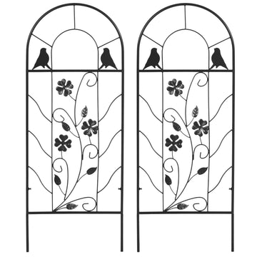 2 Pack Outdoor Metal Garden Trellis, Birds and Leaves Grid Panels for Roses, Vine Flower, Cucumber, Clematis, 39