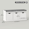 Shoe Storage Bench, Linen-Look Entryway Bench with 3 Removable Drawers and Padded Seat Cushion for Hallway, White