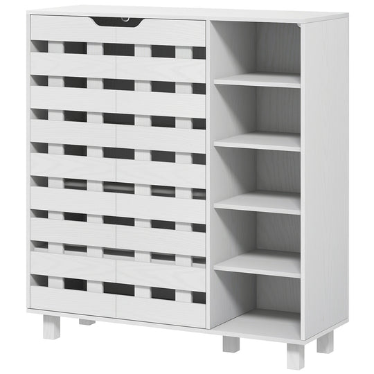 Shoe Cabinet, 21 Pair Shoe Storage Cabinet Organizer with 5-tier Double Door Cupboard and 5-tier Open Shelves, White