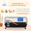 Small Animal Cage, Rolling Bunny Cage, Guinea Pig Cage with Food Dish, Water Bottle, Hay Feeder, Platform, Ramp, Black