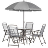 6 Pieces Outdoor Dining Set for 4 with Umbrella Patio Outdoor Furniture Set with Round Table 4 Folding Chairs Grey