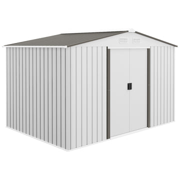 9.1'x6.4'x6.3' Garden Storage Shed w/ Foundation Kit Metal Tool Storage House w/ Double Doors, Silver
