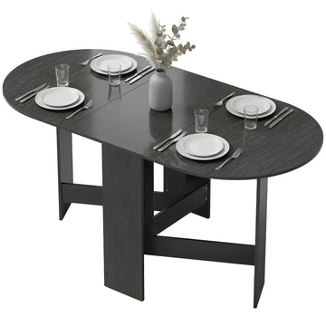 Oval Folding Dining Table, Space Saving Drop Leaf Kitchen Table for Dining Room, Living Room, Black