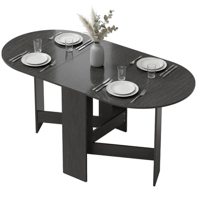 Oval Folding Dining Table, Space Saving Drop Leaf Kitchen Table for Dining Room, Living Room, Black