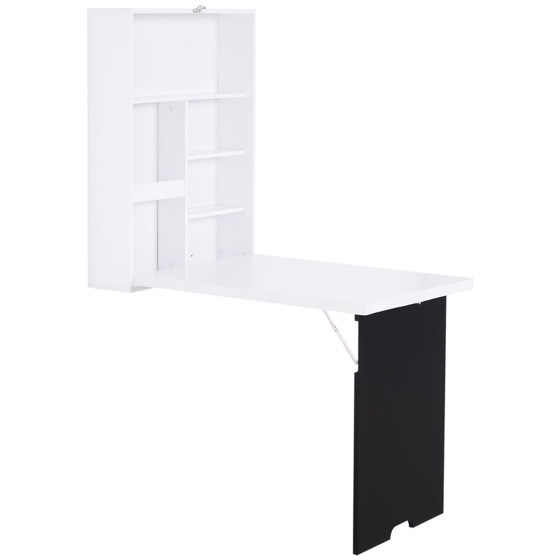 Wall Mounted Table Fold Out Convertible Desk, Multi-Functional Space Saving Computer Desk with Writing Floating Board for Students, White and Black