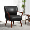 Accent Chair, Modern Armchair, Faux Leather Upholstered Living Room Chair with Wood Legs and Wide Padded Seat