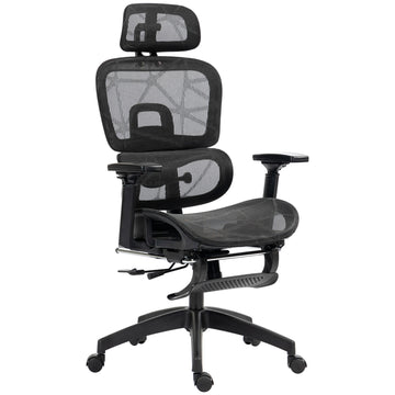 Mesh Office Chair with 3D Armrest, High Back Desk Chair with Lumbar Support, 135° Reclining, Adjustable Headrest, Grey