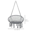 Patio Hammock Chair, Hanging Rope Hammock Swing for Indoor & Outdoor Use with Backrest, Cotton-Polyester Blend, Fringe Tassels, Dark Grey