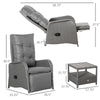 3 Pieces Patio Wicker Bistro Set, PE Rattan Coffee Table & Adjustable Recline Chairs Furniture Set with Cushions and Wood Grain Plastic Top