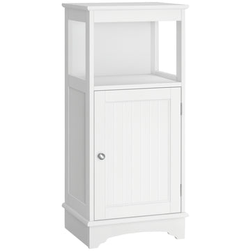 Modern Bathroom Floor Cabinet with Open Shelf, Freestanding Storage Organizer Unit with Single Door for Home Office, Living Room, White