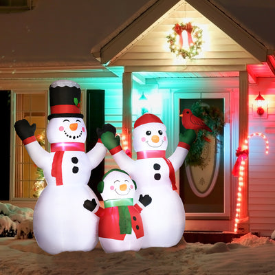 8ft Inflatable Christmas Snowman Family with A Red Bird, Blow-Up Outdoor LED Yard Display for Lawn Garden Party