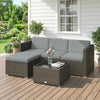 3 Pieces Patio Furniture Set with Cushions, Outdoor PE Rattan Wicker Conversation Corner Sofa Set with Glass Top Table