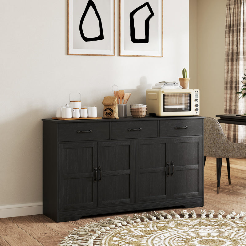 Sideboard Buffet Cabinet with Storage, Modern Coffee Bar Cabinet with 3 Drawers and Adjustable Shelves, Distressed, Black
