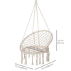 Patio Hammock Chair, Hanging Rope Hammock Swing for Indoor & Outdoor Use with Backrest, Cotton-Polyester Blend, Fringe Tassels, Cream White