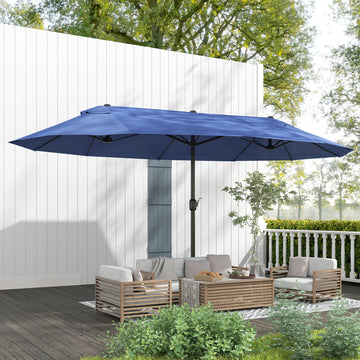 15ft Double-sided Patio Umbrella with Twin Canopy, Extra Large Outdoor Parasol with Crank for Pool, Deck, Market, Blue