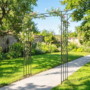 Garden Arch, PE-Coated Steel Outdoor Trellis Arbor for Climbing Plants, Wedding Arch, 70.9