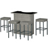 5 Pieces Patio Bar Set, Outdoor PE Rattan Wicker High Top Outdoor Table and Chairs Outdoor Bar Set with Tempered Glass Top Bar Table and Shelves, 4 Bar Chairs, Dark